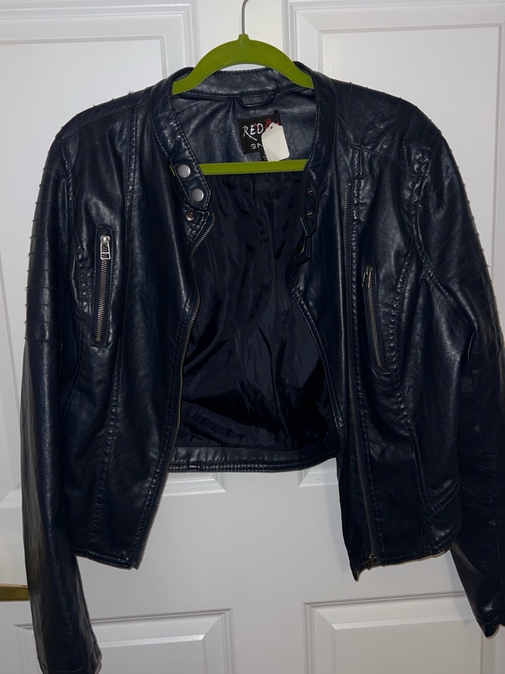 Navy vintage Faux Leather Motorcycle Jacket